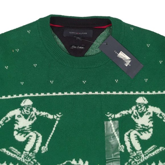 NEW Vintage Tommy Hilfiger Sweater! Green With White Skier Design Heavier Weight - Picture 3 of 3